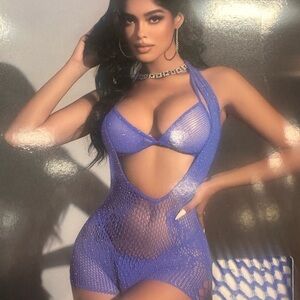 Blue Fishnet Halter Bodysuit